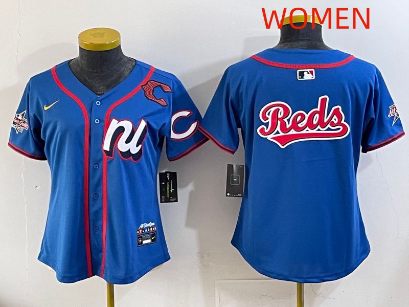 Women 2025 Cincinnati Reds Blank Blue All star Nike MLB Jersey style 03
